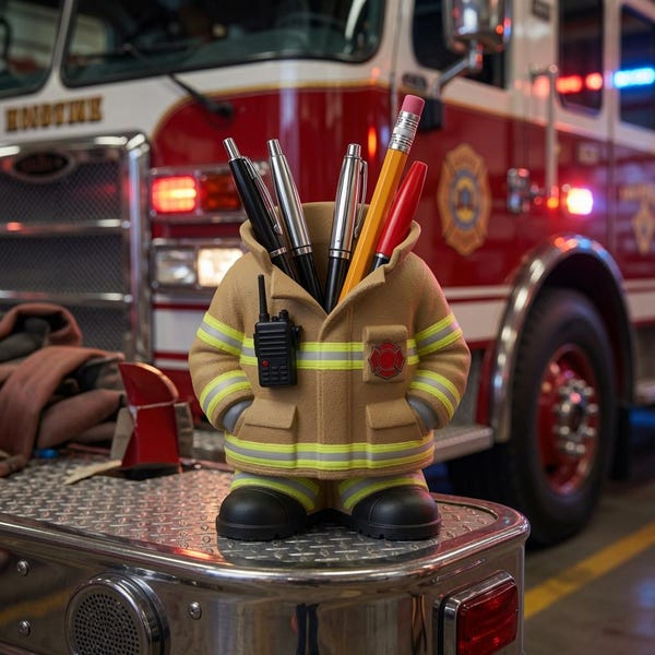 Firefighter Jacket Pen Holder STL File | 3D Print Desk Organizer (Digital Download)