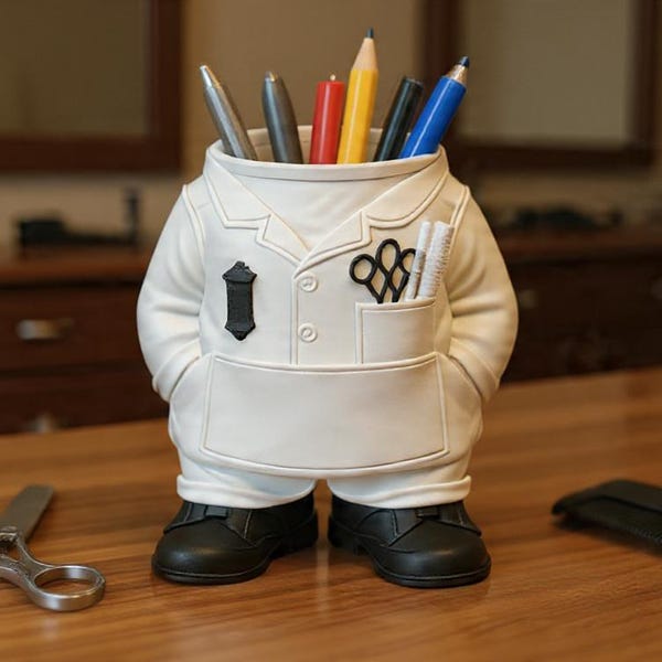 Barber Coat Pen Holder STL File | Desk Organizer, Salon Pencil Cup (Digital Download)