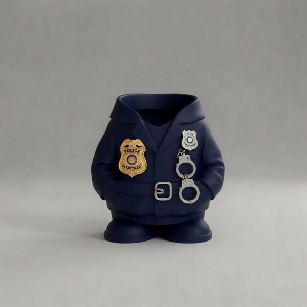 Police Uniform Pen Holder STL File | 3D Print Desk Organizer (Digital Download)
