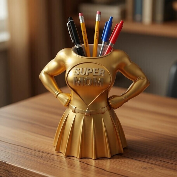 Super Mom Pen Holder STL File | Superhero Mom Desk Organizer (Digital Download)