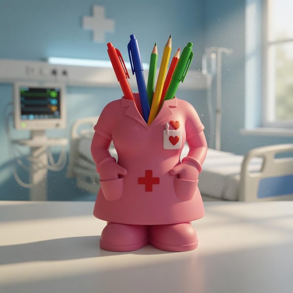Nurse Uniform Pen Holder STL File | Pink Scrubs Desk Organizer (Digital Download)