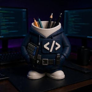 Programmer Hoodie Pen Holder STL File | Coder Desk Organizer (Digital Download)