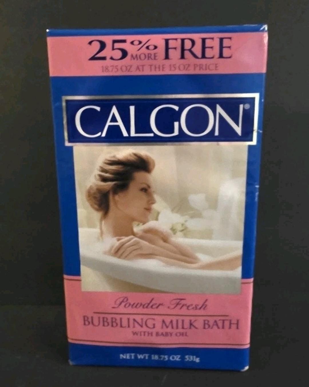Vintage CALGON Powder Fresh Bubbling Milk Bath With Baby Oil 18.75 Oz ...