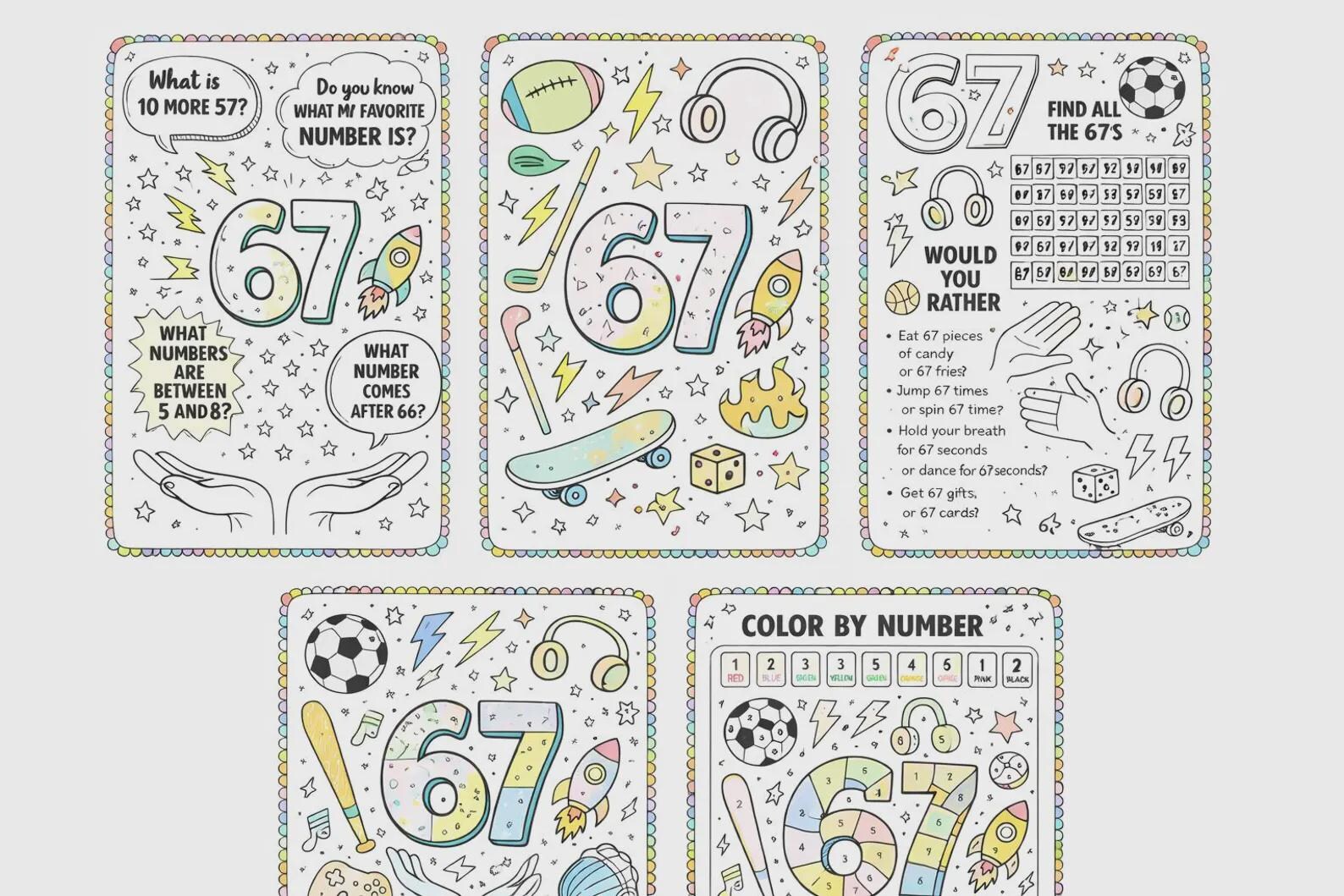 67 Coloring & Activity Pages | Viral 6–7 Trend Printable | Kids ...