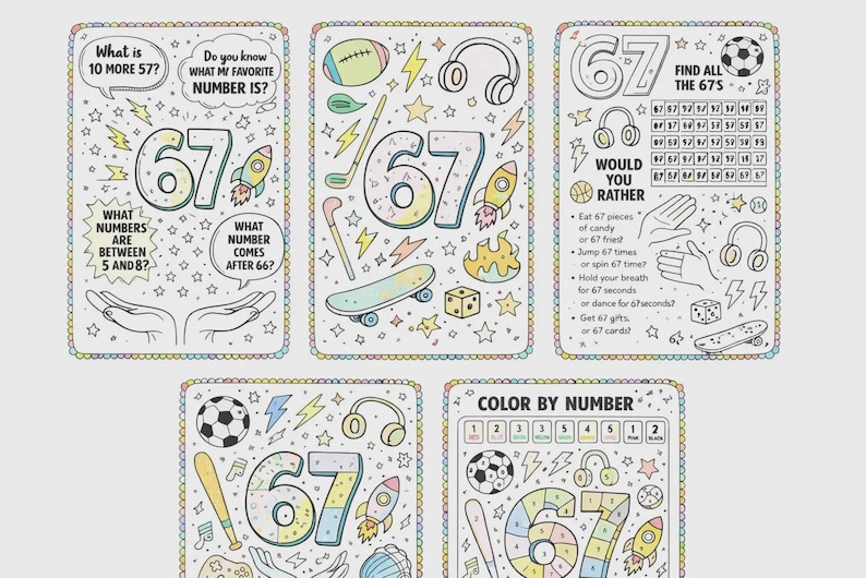 67 Coloring & Activity Pages | Viral 6–7 Trend Printable | Kids ...