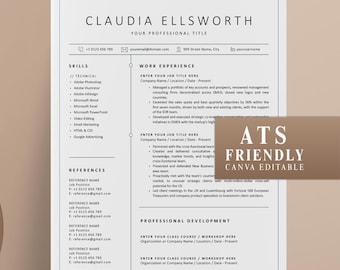 Szablon CV przyjazny dla ATS Canva, CV ATS, Minimalistyczne CV, Proste CV, Czyste CV, Podstawowe CV Canva