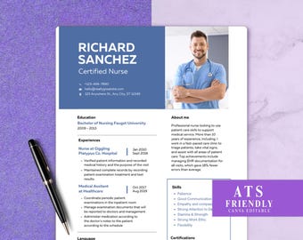 Nurse Resume Template Canva, Nursing CV Template, RN Resume, Medical Resume, Doctor CV Template, Editable Canva Resume