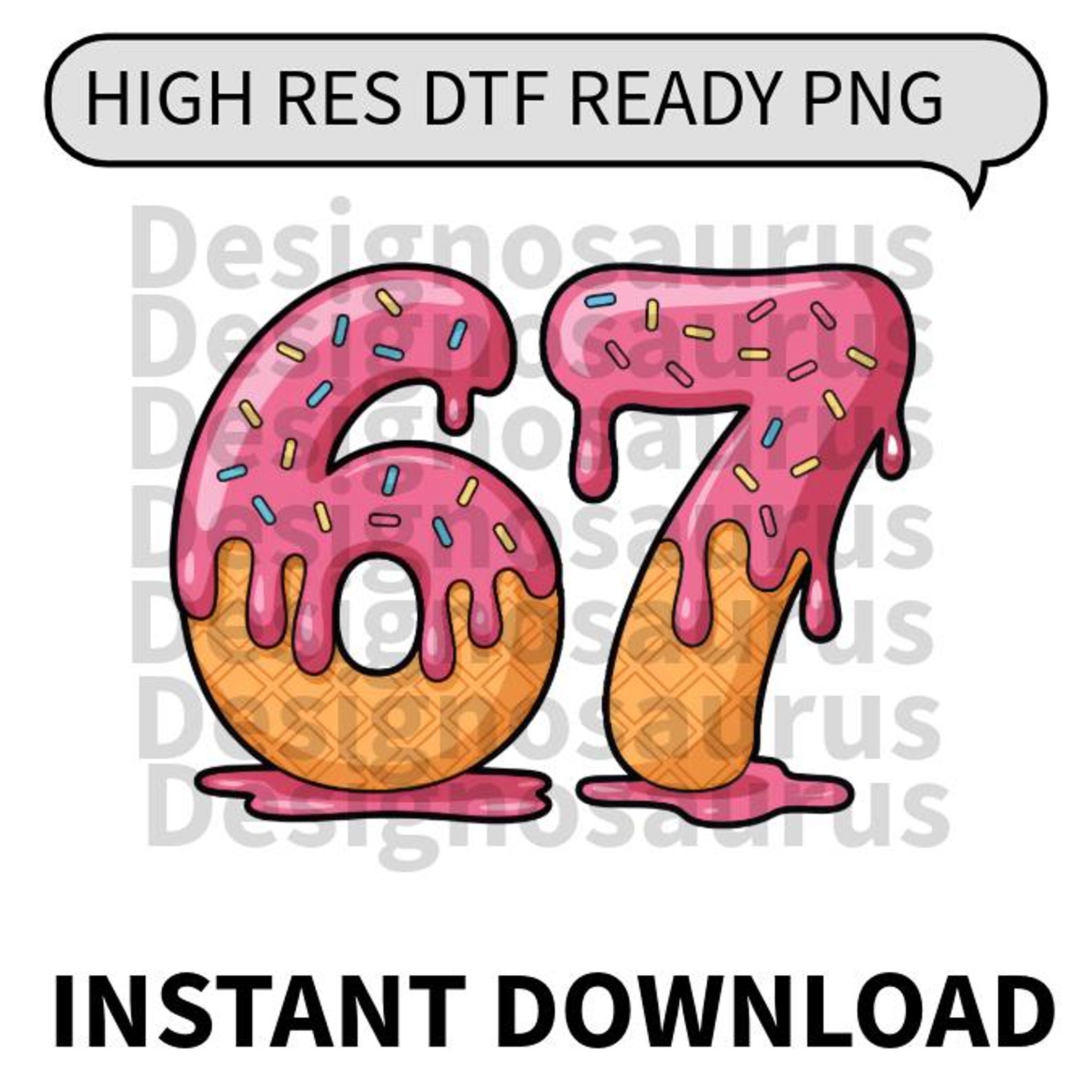 Pink Ice Cream Number 67 PNG • DTF Print Ready (instant Download ...