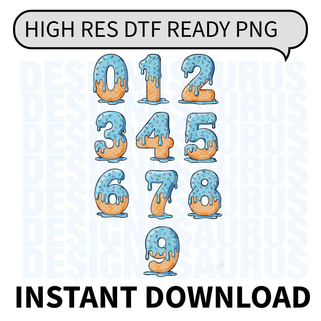 Light Blue Ice Cream Numbers PNG • DTF Print Ready (instant Download ...