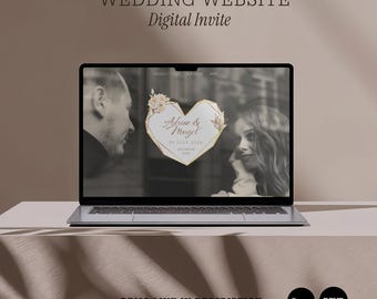 Wedding Website Template, Digital Invitation with RSVP, Editable Canva Template