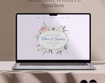 Botanical Wedding Website Template, Digital Invitation with RSVP, Save the Date, Editable Canva Template