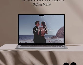Dusty Blue Wedding Website Template, Save the Date Digital Invite, RSVP, Editable Canva Template