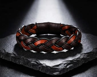 Pulsera de cuero trenzado para hombre, estilo bohemio étnico marrón, regalo masculino.