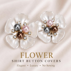 Lot de 2 couvre-boutons fleurs, perles, couvre-boutons de chemise à fleurs, pinces pour boutons en cristal, accessoires élégants pour chemisier, cadeau mode femme