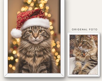 Retrato de gato personalizado | Descarga digital | Ilustración personalizada de mascota | Regalo para amantes de los gatos