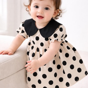 Patrón de costura para vestido de lunares para bebé niña, con volantes para niña pequeña (PDF), ideal para principiantes (descarga instantánea).