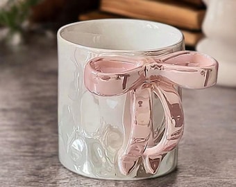 Dreamy Bow Ceramic Mug – Whimsical Elegant Coffee Cup