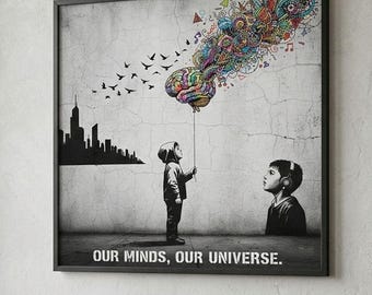 Neurodiversity Wall Art Digital Print, Our Minds Our Universe, ADHD Autism Poster, Colorful Brain Art, Instant Download Square Print