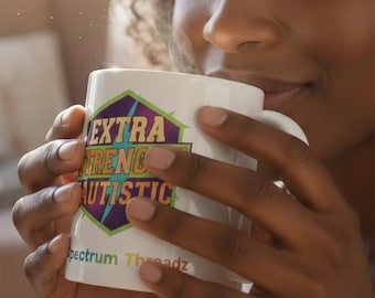 Extra Strength Autistic Mug, Retro Neurodiversity Pride Coffee Cup