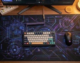 Cyberpunk Gaming Desk Mat: Sci-Fi Circuit Board, Non-Slip Large Pad