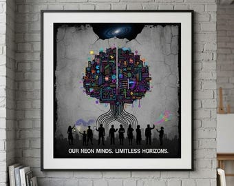Neon Brain Neurodiversity Art Print | Limitless Horizons Digital Download | ADHD Autism Decor | Square Wall Art