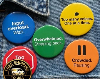 Neurodiversity Communication Pin Badges | Sensory Overload Aid, Autism ADHD