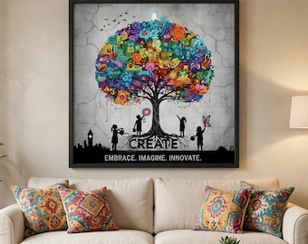 Neurodiversity Art Print, "Create, Embrace, Imagine", Autism & ADHD Decor, Digital Download, Square Printable Wall Art