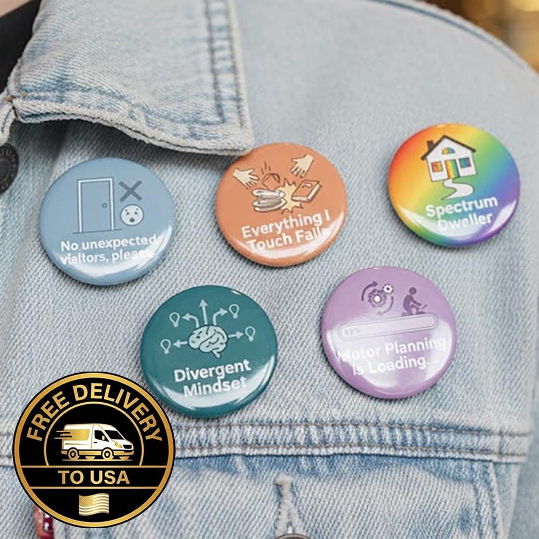 5-pack Neurodiversity Pin Buttons - Autistic Pride & ADHD Awareness - 2 ...