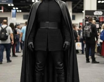 Kylo Ren Cosplay Costume | Black Knight Outfit, Hooded Cape, Belt Set