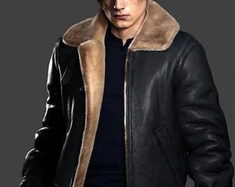 Leon S. Kennedy RE4 Remake Black Shearling Leather Jacket – Resident Evil Cosplay Costume