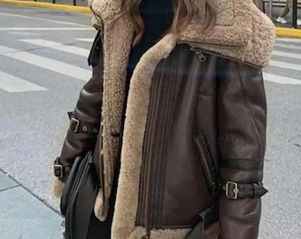 Damska kurtka pilotka typu bomber z jagnięcej skóry | Ręcznie robiony miękki płaszcz lotniczy