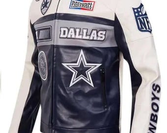 Męska kurtka motocyklowa Dallas Cowboys | Kurtka skórzana inspirowana NFL | Ręcznie robiona odzież motocyklowa