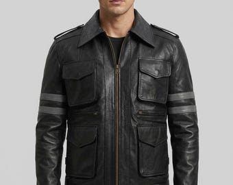 Leon Kennedy Resident Evil 6 Black Leather Jacket Men | RE6 Cosplay Napa Leather Coat