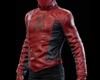 Spider-Man Last Stand Genuine Leather Jacket | Real Lambskin Marvel PS4 Red Black Biker Jacket | Superhero Cosplay Jacket for Men