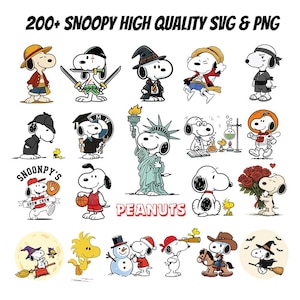 200+ Adorable Snoopy SVG & PNG Designs, Snoopy SVG Bundle, Peanuts Cartoon Dog Clipart, Snoopy Valentine, Snoopy Anime