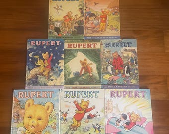 Lote de 9 anuarios vintage de Rupert el Oso - Libros clásicos infantiles de The Daily Express