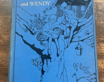 Vintage Peter Pan and Wendy by J.M. Barrie, Illustrated by Mabel Lucie Attwell, Hodder & Stoughton, Antique Blue Cloth Hardcover, 1920s
