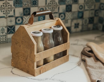 Wooden Caddy: Kitchen Storage and Spices for 6 or 10 bottles (bottles not included)