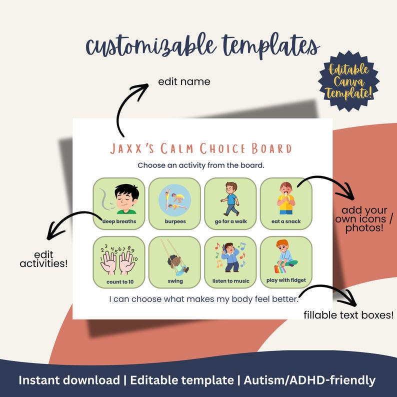 Calm Down Choice Board for Kids | Autism & ADHD Emotional Regulation ...