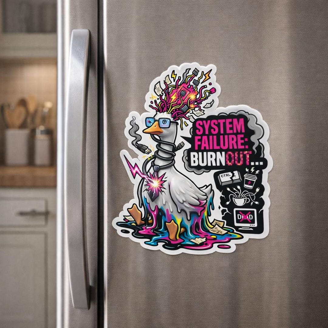 System Failure Burnout Goose Kiss-cut Stickers | 3D Tech Meltdown ...