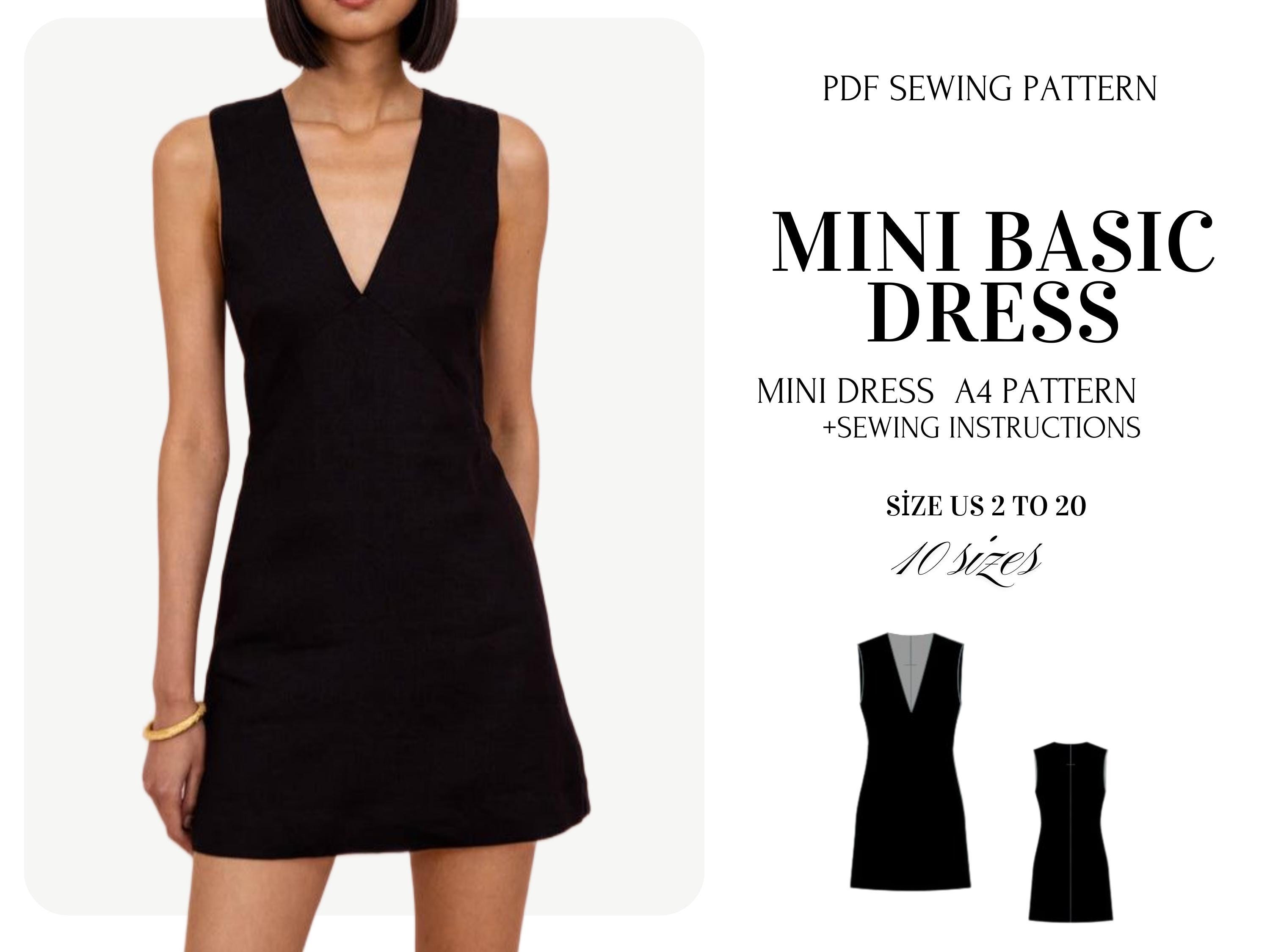 Linen Mini Basic Dress Sewing Pattern | V-neck Shift Dress (PDF ...
