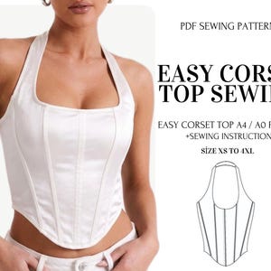 Easy corset pattern  Sewing Pattern | Halter Neck Boned Bustier Top XS-4XL | Beginner Friendly Digital Pattern