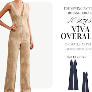 1 timmes linne jumpsuit med vida ben, sömnadsmönster för enkelt nybörjarsömnadsprojekt, PDF digitalt sömnadsmönster, sommar ärmlös sparkdräkt.