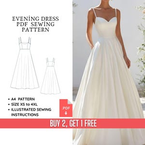 Square Neck Evening Gown Sewing Pattern | A-Line Prom Dress (PDF)