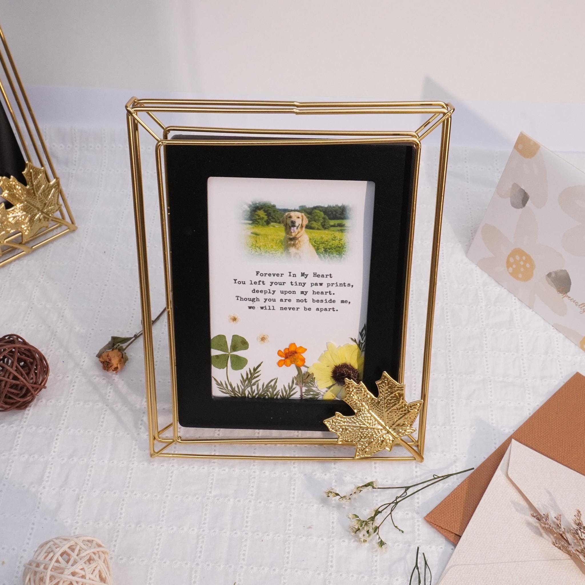 Personalized Memorial Photo Frame, Gold Metal Floating Keepsake Frame ...