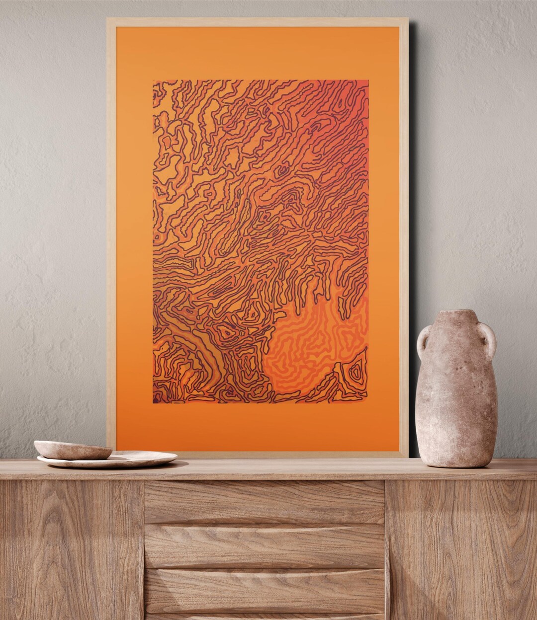 Abstract Orange Line Art Print – Boho Minimalist Wall Decor (digital ...