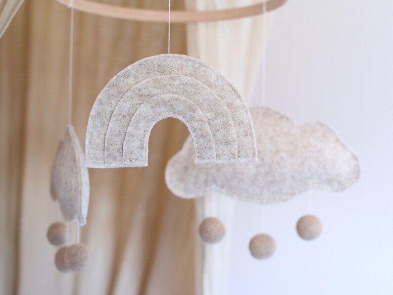 Rainbow and Cloud Natural Baby Mobile Neutral Nursery Decor Crib Mobile New Baby Gift for Boy or Girl image 8