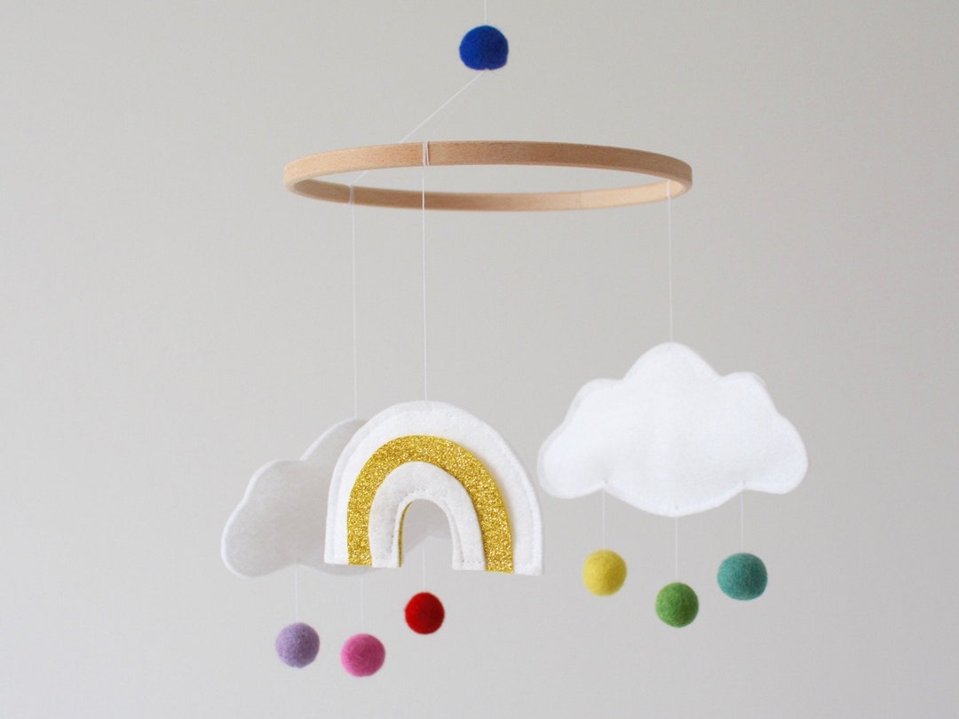 Baby Mobile Rainbow and Cloud Colourful Crib Mobile Rainbow, White