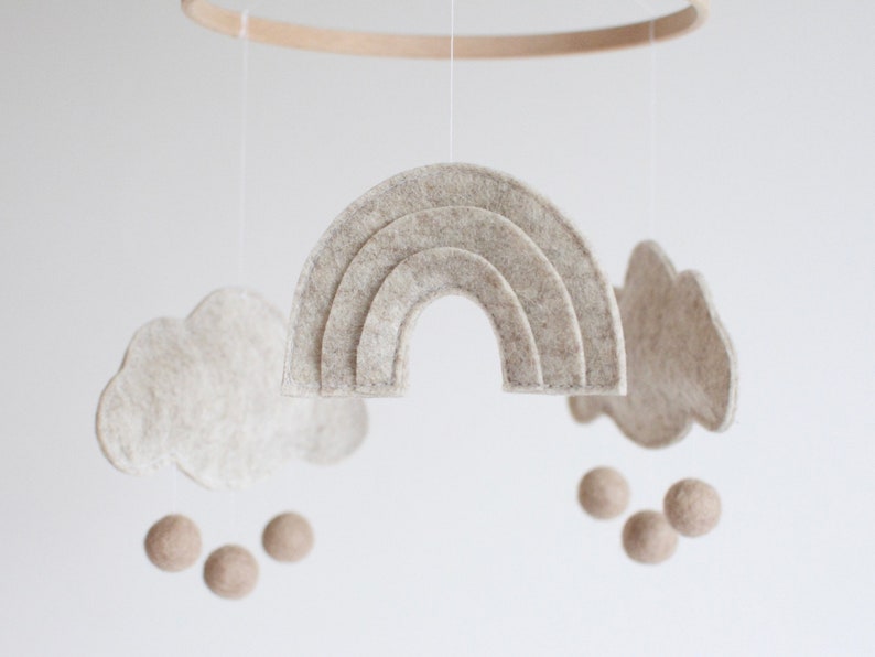 Rainbow and Cloud Natural Baby Mobile Neutral Nursery Decor Crib Mobile New Baby Gift for Boy or Girl image 6