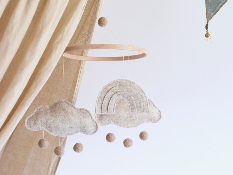 Rainbow and Cloud Natural Baby Mobile Neutral Nursery Decor Crib Mobile New Baby Gift for Boy or Girl image 4